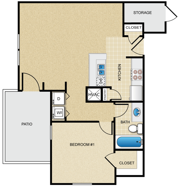 1 Bed • 1 Bath 09207 floor plan